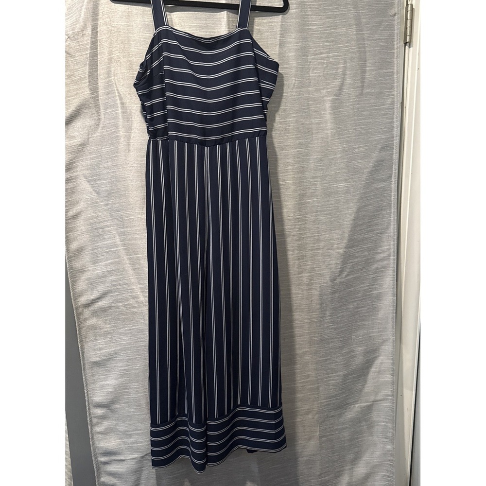 Japna Striped Wide Leg Jumpsuit Romper elastic back Women's Sz Large